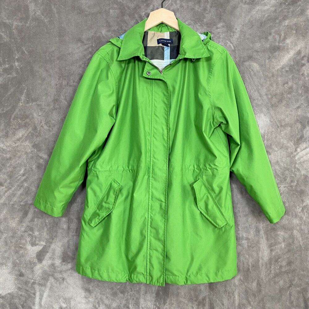 Lands End Womens Chore Coat Size Medium Kelly Green Mid Weight Barn Jacket Hood
